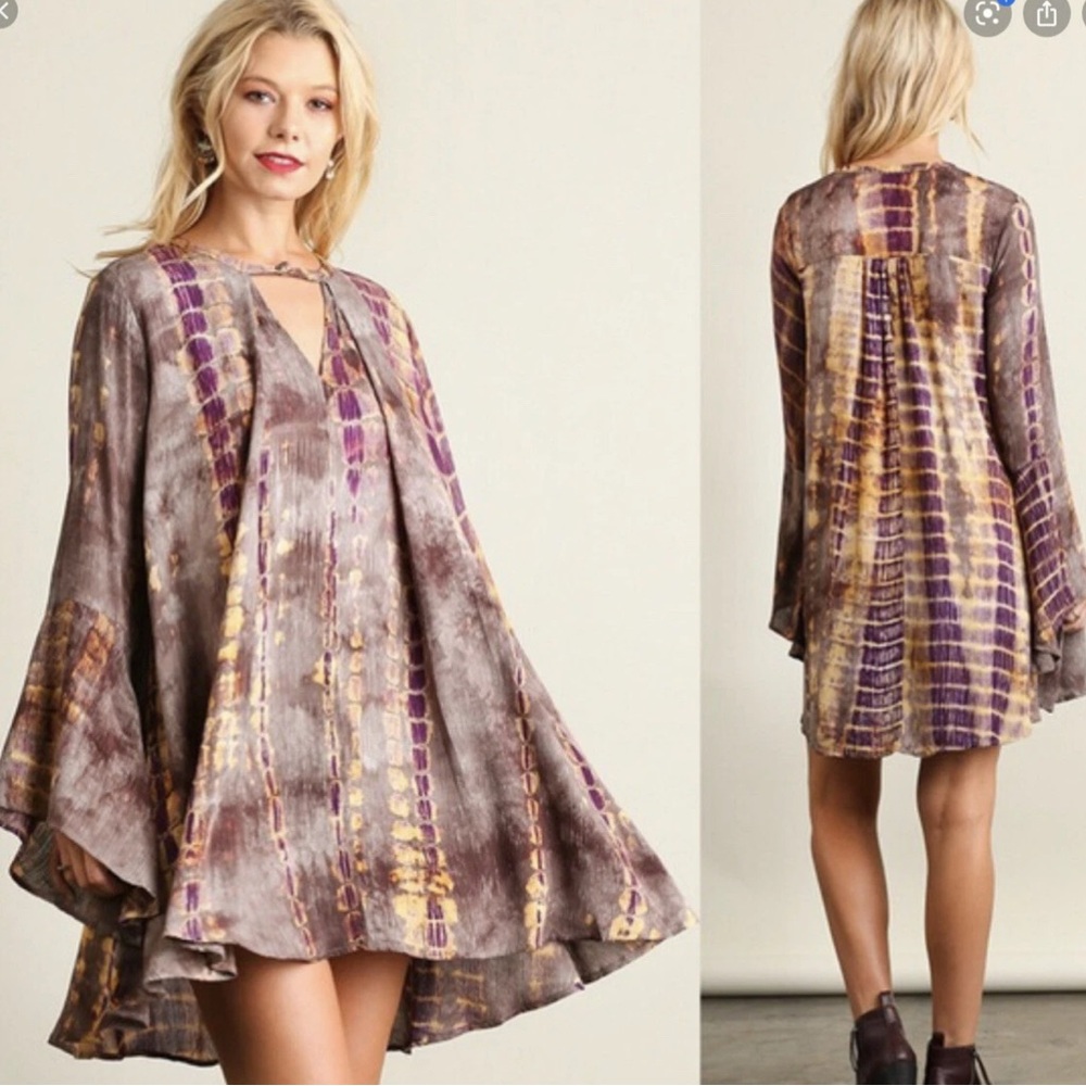 Umgee Purple and Gold Tie-Dye Dress